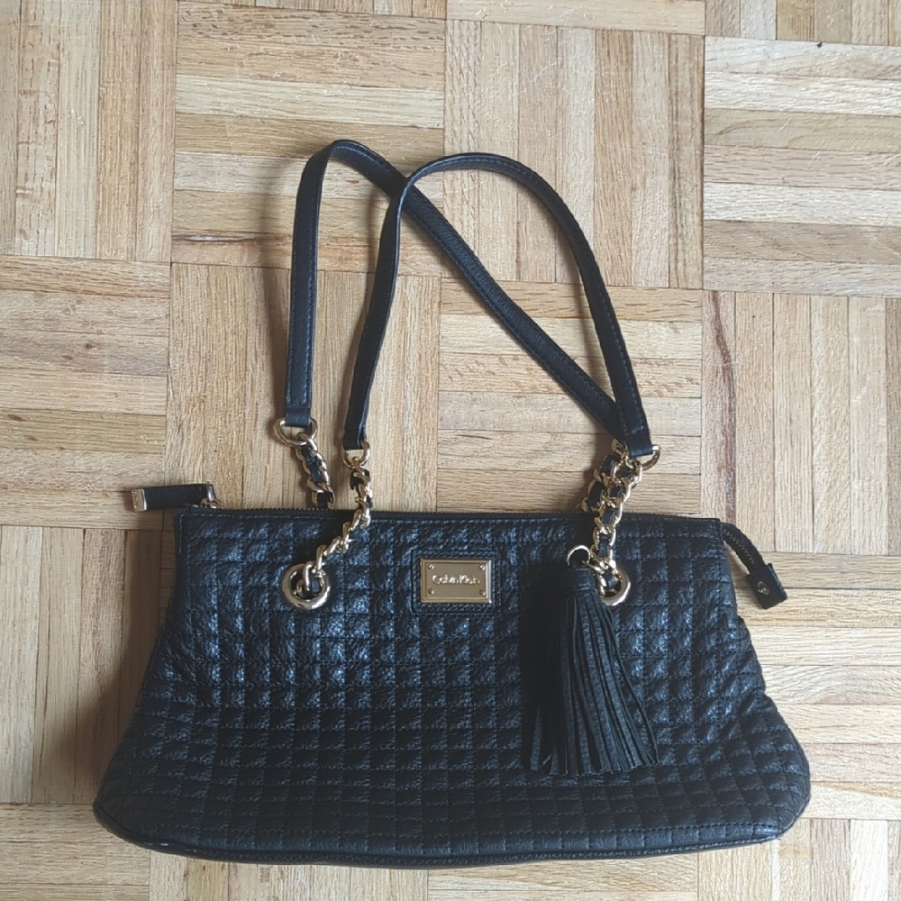 Calvin Klein Black Quilted Handbag with Gold Accents